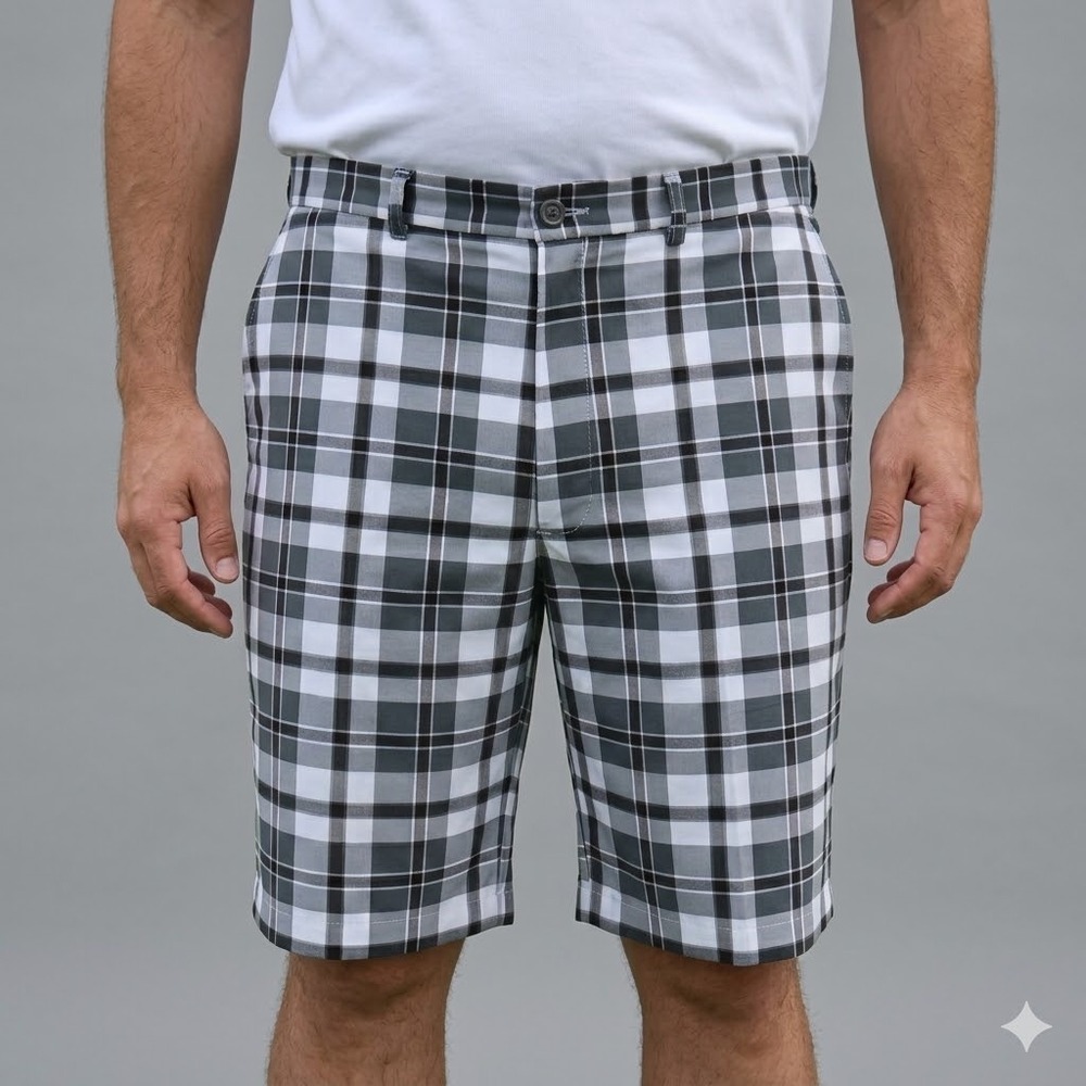 Haggar Mens Performance Golf Shorts Plaid Black‎ White 40